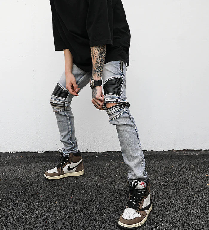 Zippered Biker Denim Jacket