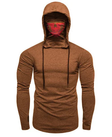 Hooded Sweatshirt with Skull Print and Mask Design