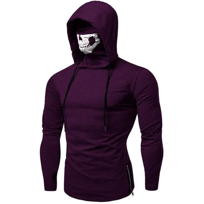 Hooded Sweatshirt with Skull Print and Mask Design