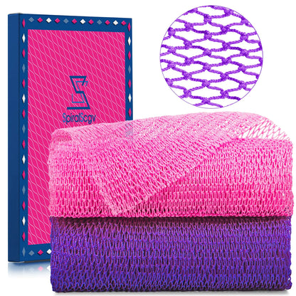 2 Pieces African Net Sponge – Real Authentic Exfoliating Bath Sponges for Silky Smooth Skin Deep Cleansing Mesh for Full Body Quick-Drying & Travel-Friendly (Purple Rose)