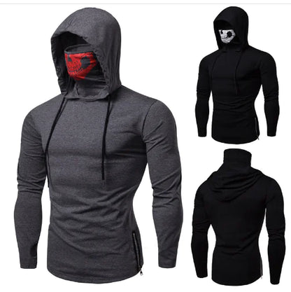 Hooded Sweatshirt with Skull Print and Mask Design