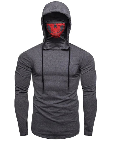 Hooded Sweatshirt with Skull Print and Mask Design