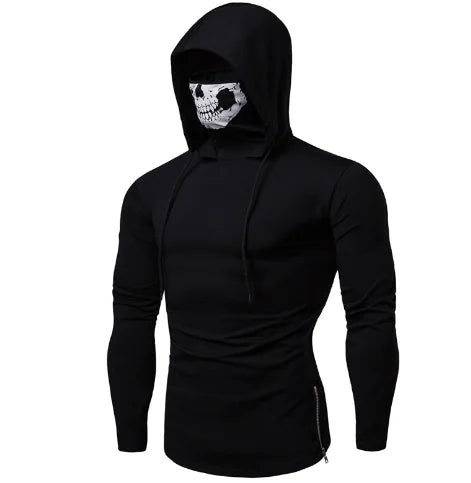 Hooded Sweatshirt with Skull Print and Mask Design