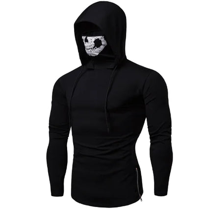 Hooded Sweatshirt with Skull Print and Mask Design