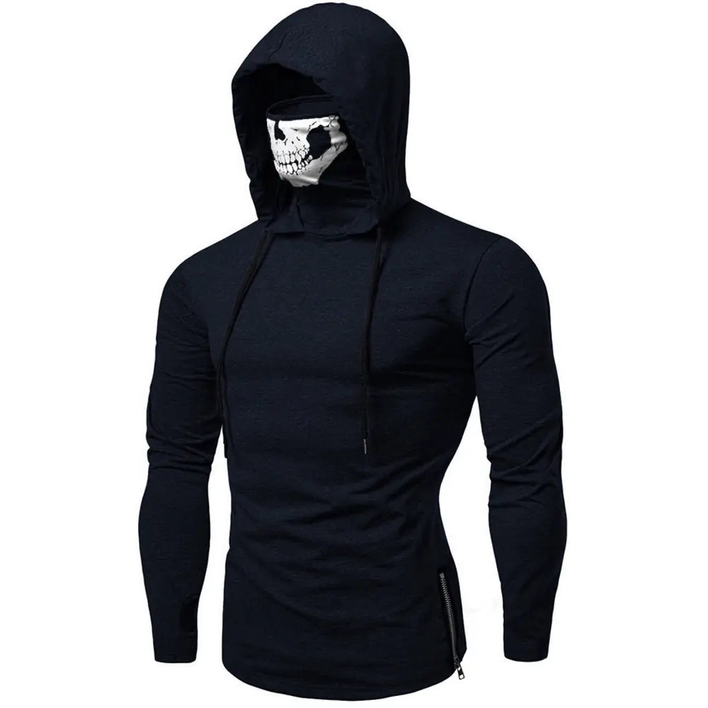 Hooded Sweatshirt with Skull Print and Mask Design