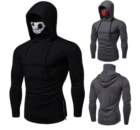 Hooded Sweatshirt with Skull Print and Mask Design