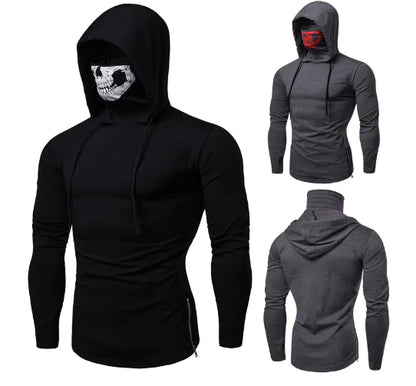 Hooded Sweatshirt with Skull Print and Mask Design