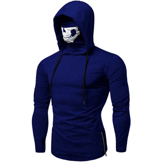 Hooded Sweatshirt with Skull Print and Mask Design