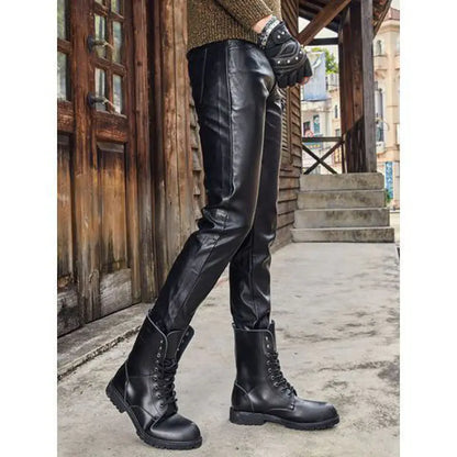 Genuine Leather Retro Slim Fit Biker Pants
