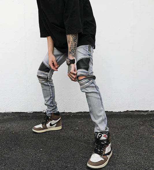 Zippered Biker Denim Jacket